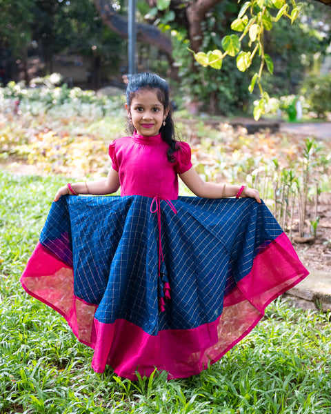 Silk Magenta Designer Gown With Embroidery – Lagorii Kids