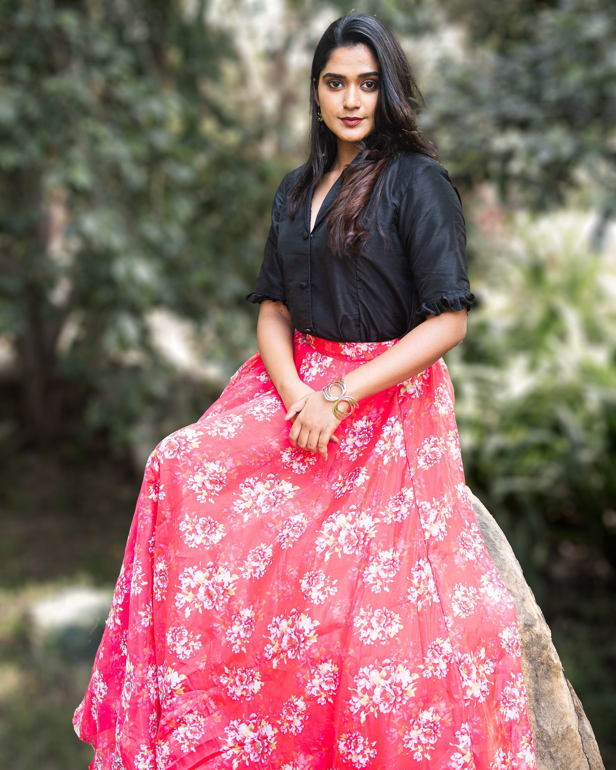 Woven Banarasi Art Brocade Silk Long Skirt in Red  BNJ651
