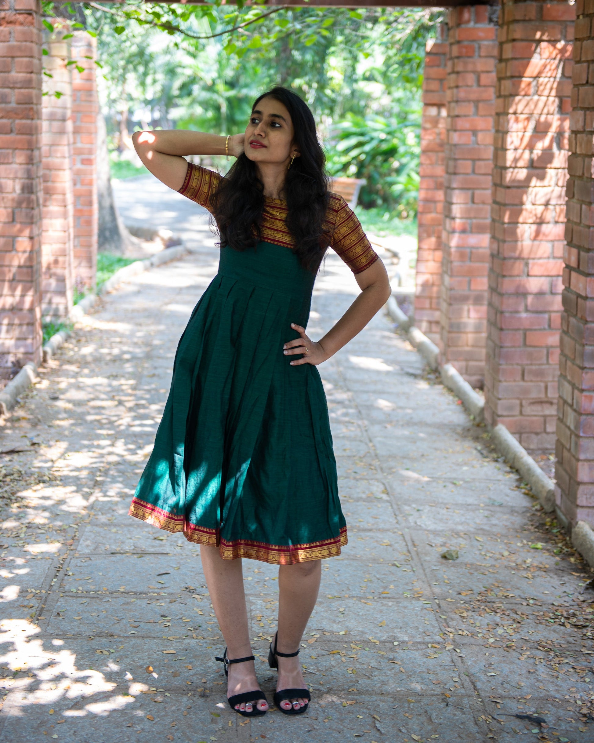 narayanpet dress,silk cotton dress,cotton dress,dress with zari,customise option,silk dress,ethnic wear,indian wear,traditional wear,indian dress,pleated dress,short sleeve dress,knee length dress,full length dress,festive wear