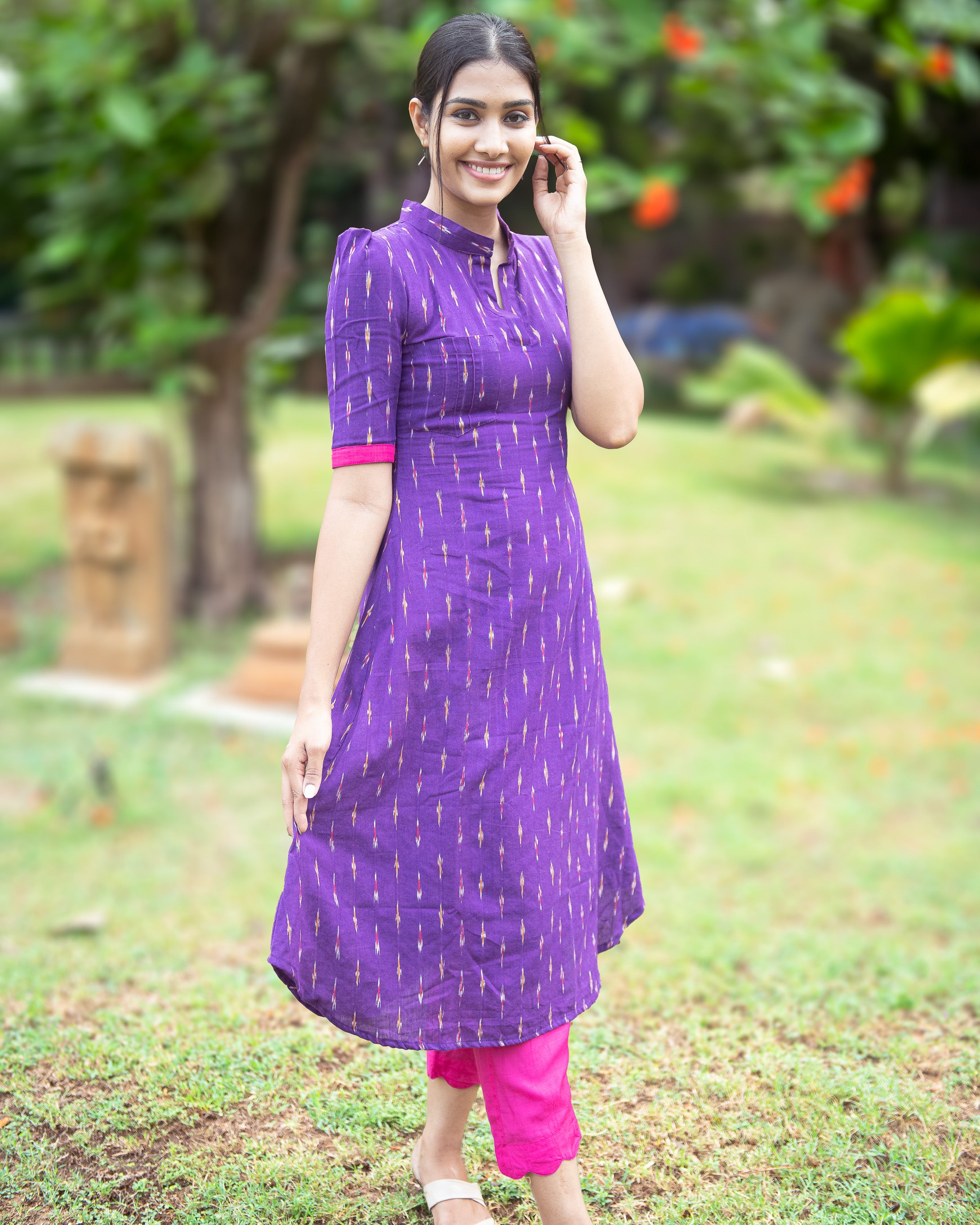 Hand Embroidered Lavender Ikat Silk Dress – EARTHICA-sonthuy.vn
