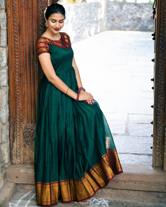 narayanpet dress,silk cotton dress,cotton dress,dress with zari,customise option,silk dress,ethnic wear,indian wear,traditional wear,indian dress,pleated dress,short sleeve dress,knee length dress,full length dress,festive wear